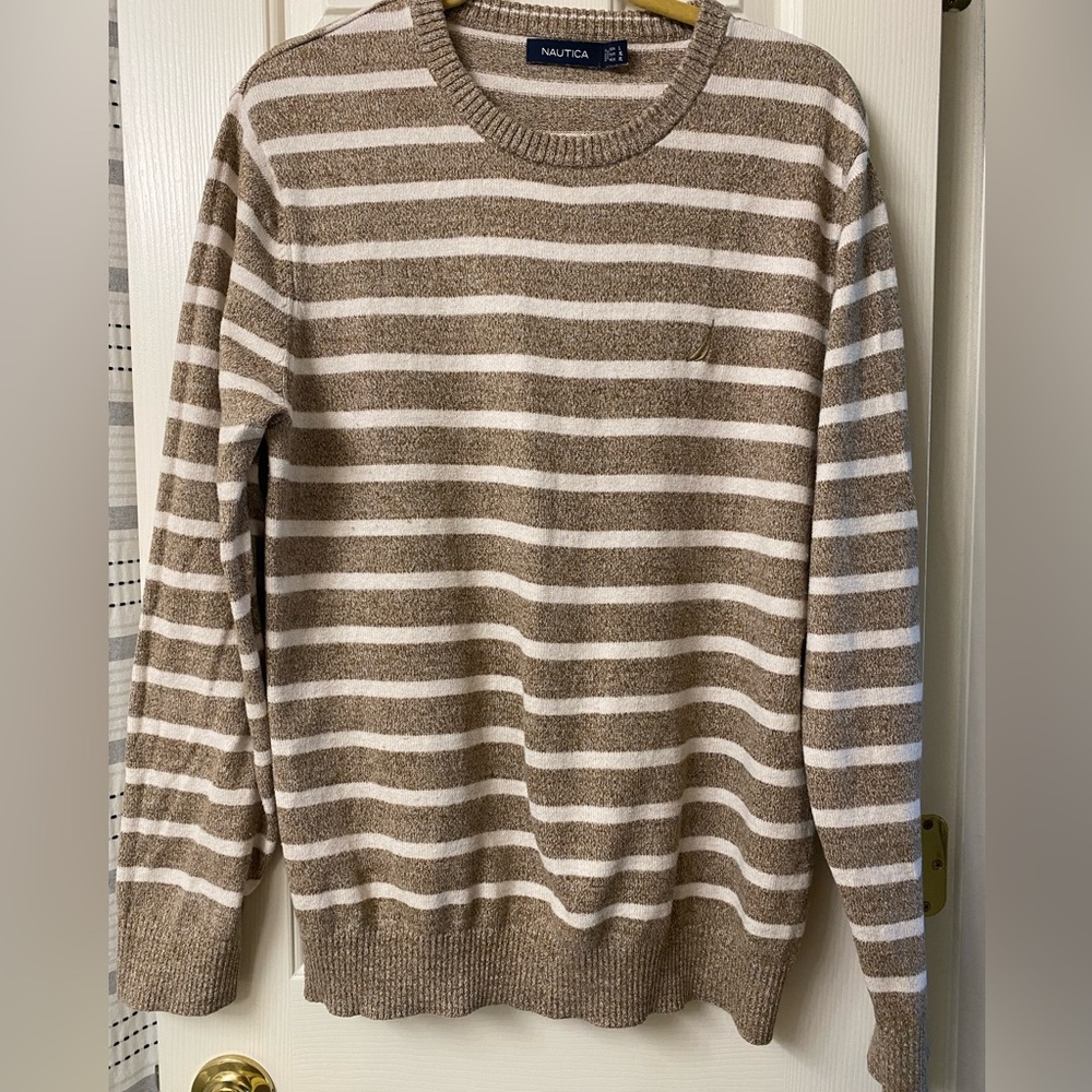 Nautica Men's Wide Striped Crewneck 100% Cotton Pullover Sweater Size Large